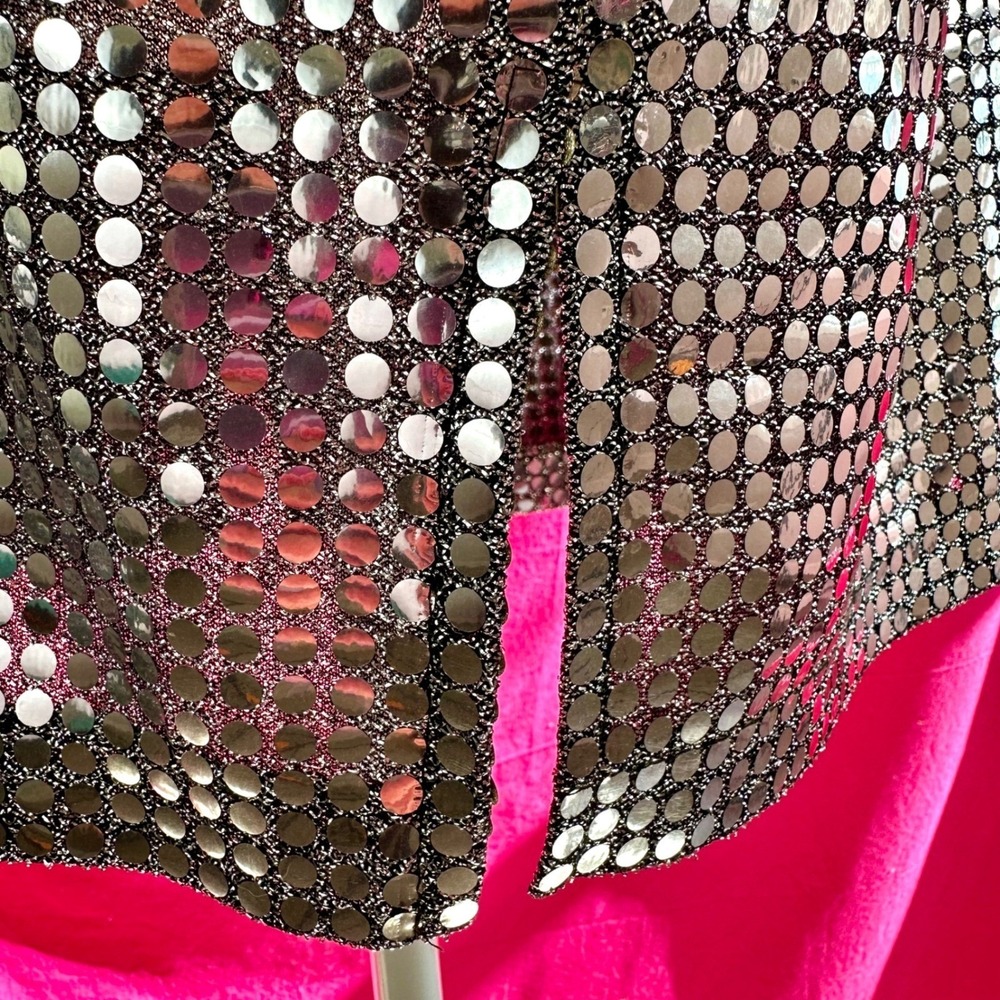 Vintage Silver Metallic Liquid Metal Top Tunic Medium 1980s Disco Party Glam - Picture 12 of 17